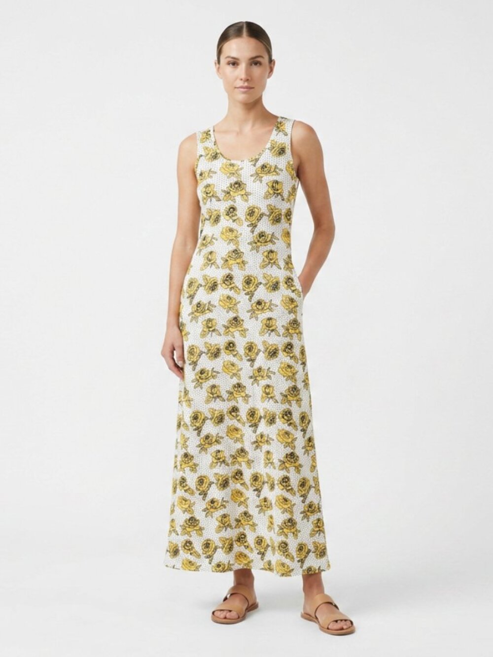 LuLaRoe Yellow White Floral Floor Length Maxi Dress Large